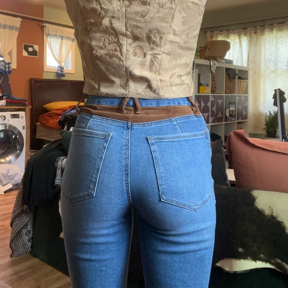 Good American Icon Suede Mixing Jeans 26-29W 30L Cowboy Country Rodeo Vibes - Picture 12 of 14